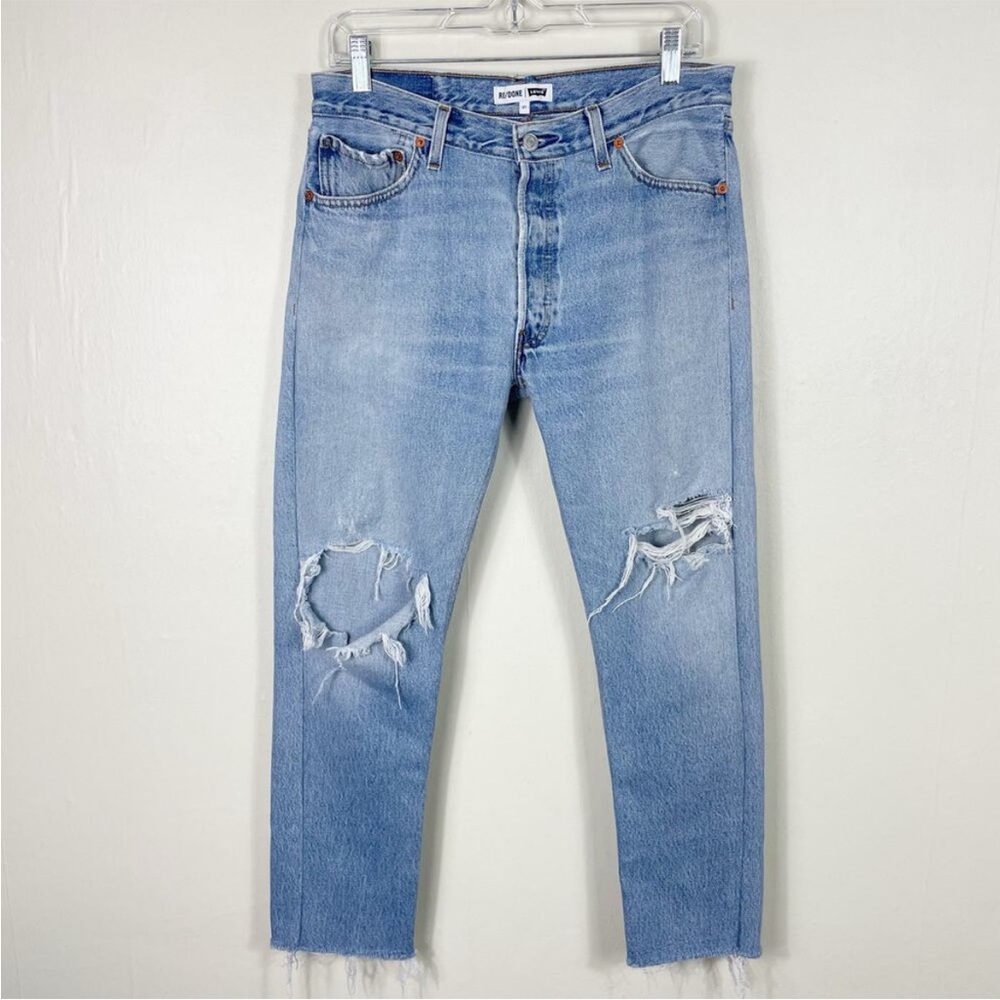 RE/DONE Levi's Light Wash Distressed High Waisted High Rise Tapered Leg Jeans